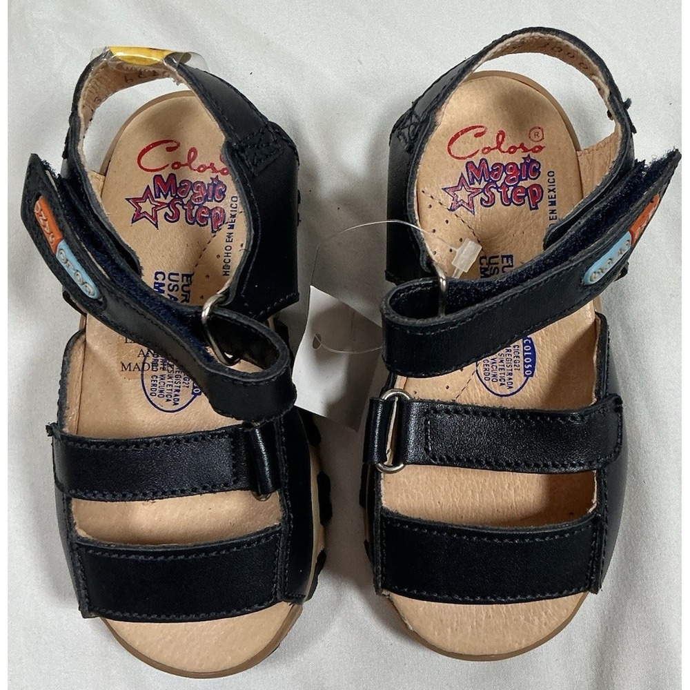 Coloso Magic Step Kids Leather Sandals Size 7 EUR 23 Black Made in Mexico New